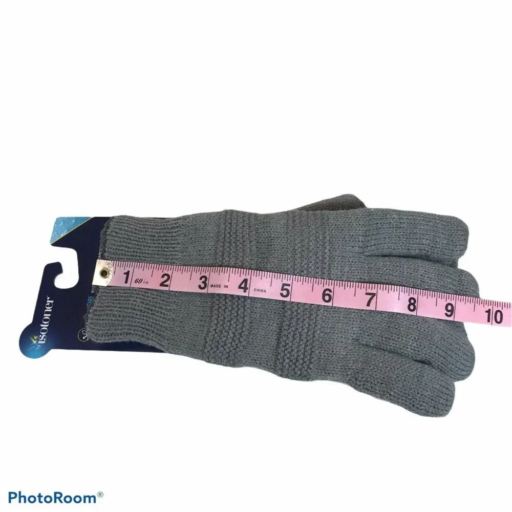 Isotoner Womens One Size Gloves Knit SmartDRI Fleece Lining Gray New With Tags